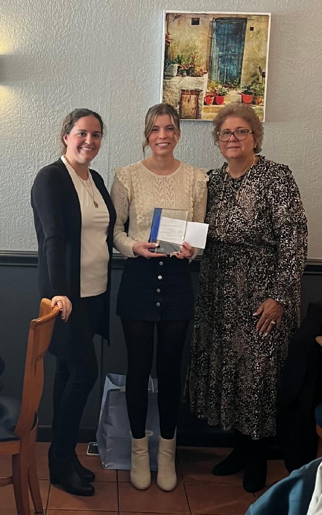 Lauren Miller, the scholarship recipient, with Olga Soukas and Demitra Marafatsos