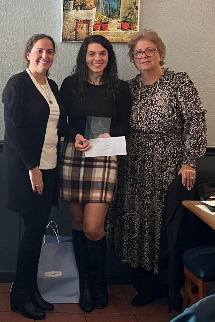 Christina Costalas, the scholarship recipient, with Olga Soukas and Demitra Marafatsos